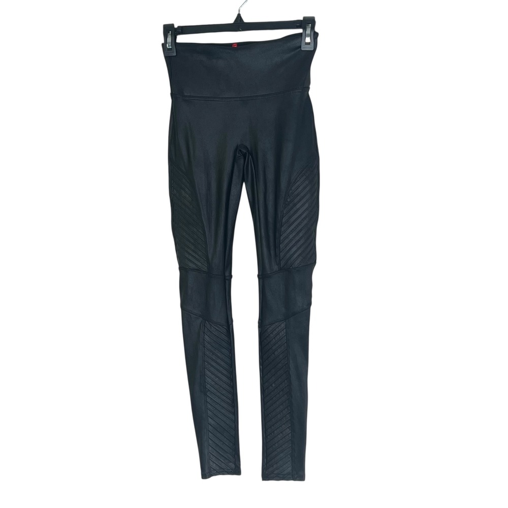 Spanx Moto Leggings Faux Leather High Waisted Sculpting Compression Small Black